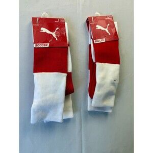 2 PAIRS Puma Kneehigh Soccer Sport Socks Red/White Striped‎ Adult Size 3 #144